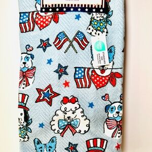 3 Patriotic Dogs Kitchen Towels American Flag Stars Red White Blue Bows Bandana